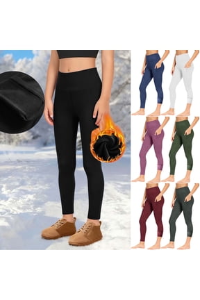 Girls Winter Warm Leggings Girls Fleece-Lined High-Waist Yoga Legging Soft Pocket Pants