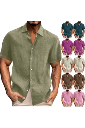 Men's Linen Shirts Short Sleeve Button Down Shirt Men Shirt Collared Cotton Linen Casual Button Tops