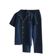 thumbnail image 1 of OVAFBAU Men's Pajama Set Button Down Pjs Set Men's Button Casual Collared Short Sleeve Long Pants 2 Piece Set Sleepwear, 1 of 3