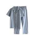 thumbnail image 1 of OVAFBAU Men's Pajama Set Button Down Pjs Set Men's Button Casual Collared Short Sleeve Long Pants 2 Piece Set Sleepwear, 1 of 7