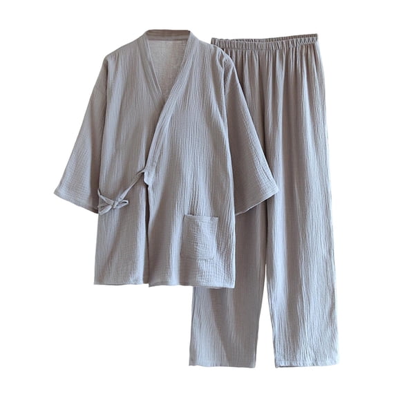 OVAFBAU Men's Pajama Set Button Down Pjs Set Men's Casual V Neck Short Sleeve Long Pants 2 Piece Soft Set Sleepwear