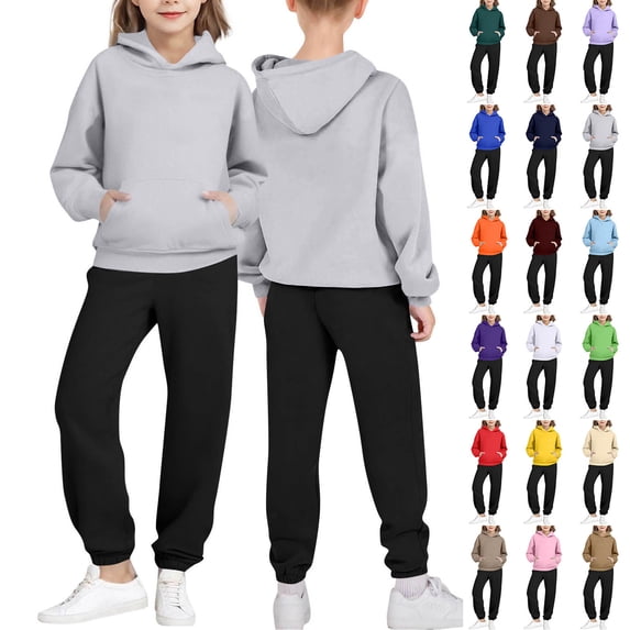 OVAFBAU Toddlers Long Sleeve Hooded Sweatshirts Pants Set Kids Solid Hooded Sweatshirt with Pocket and Jogger Pants 2 Piece Outfits Set