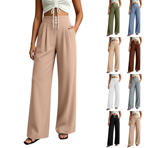 OVAFBAU Wide Leg Pants for Women Flowy Lounge Beach Work Trousers Casual Loose Comfortable Soft Flowy Draped Long Pants