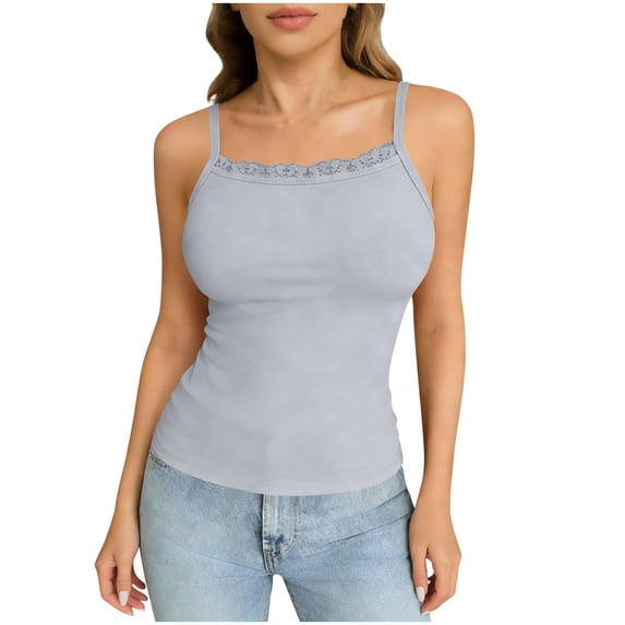 OVAFBAU Women's Pajamas Set 2 Piece Loungewear Set Summer Breathable Lace Crew Neck Sleeveless Camisole Tank Top Set Sleepwear
