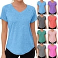 thumbnail image 1 of OVAFBAU Womens Short Sleeve T Shirts Athletic V-Neck T-Shirt Short Sleeve Raglan Loose Quickly Dry Back Slit Tops Summer Tops, 1 of 9