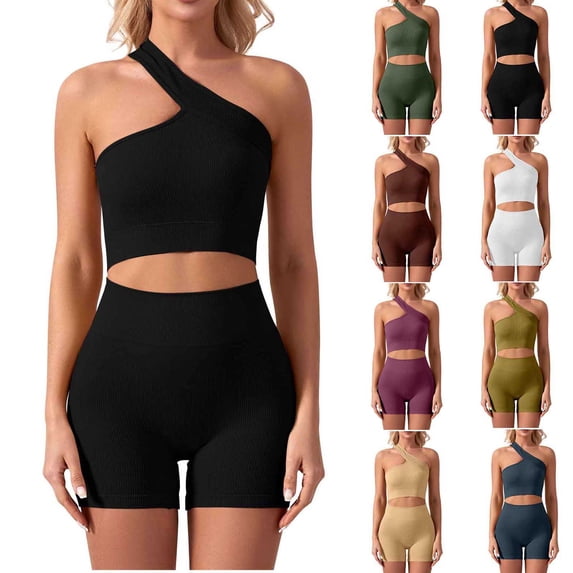 OVAFBAU Womens Workout Set Matching Gym Outfits Yoga Running Sports Bra Racerback Workout Leggings Active Set Summer Outfits