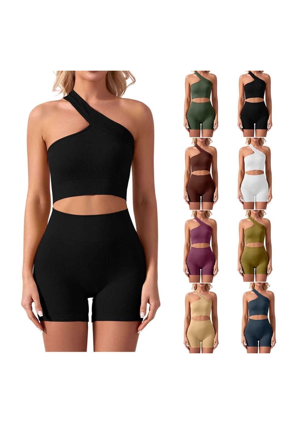 Womens Workout Set Matching Gym Outfits Yoga Running Sports Bra Racerback Workout Leggings Active Set Summer Outfits