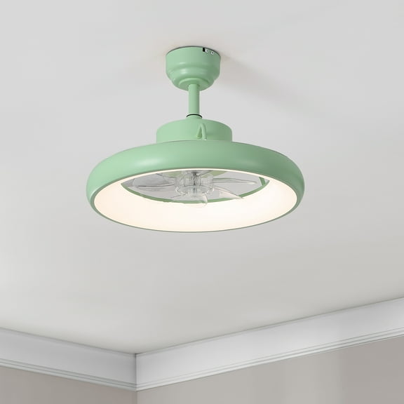 OVAL AIR Loren 20" Modern Contemporary 6-Speed Metal Mobile-App/Remote-Controlled Dimmable Smart Integrated LED Ceiling Fan, Pistachio Gelato