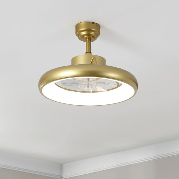 OVAL AIR Loren 20" Modern Contemporary 6-Speed Metal Mobile-App/Remote-Controlled Dimmable Smart Integrated LED Ceiling Fan, Gilded Reverie