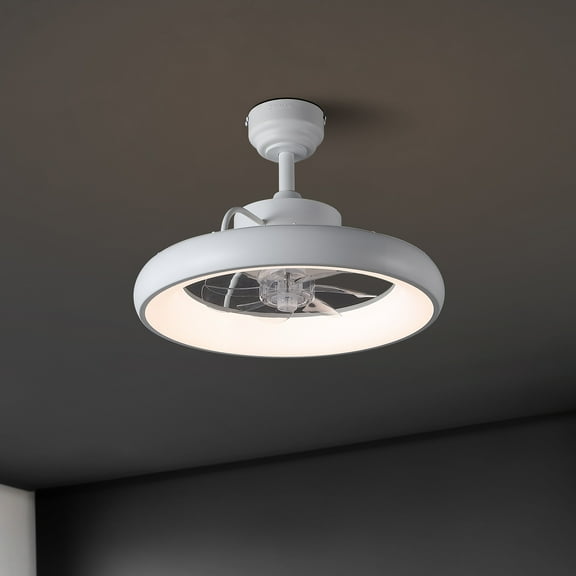 OVAL AIR Loren 20" Modern Contemporary 6-Speed Metal Mobile-App/Remote-Controlled Dimmable Smart Integrated LED Ceiling Fan, Frost White