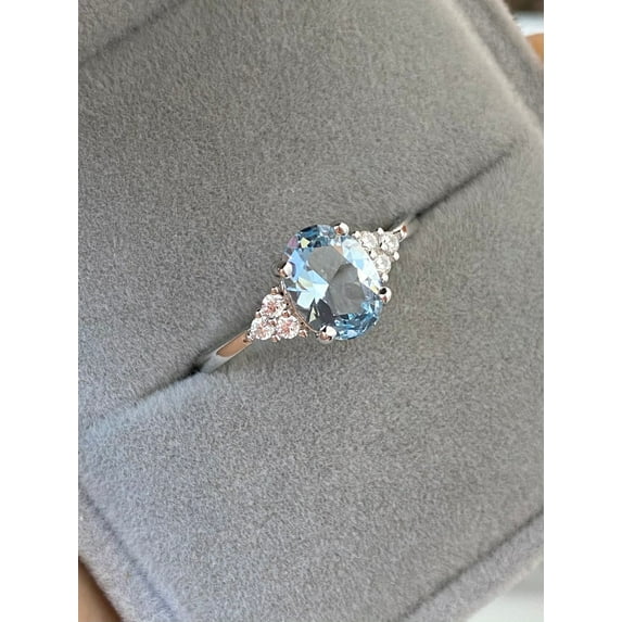 OVAL AQUAMARINE Engagement Ring for Women White Gold, Sterling Silver, Vintage Aquamarine Diamond Ring, Art Deco, Gifts for Her
