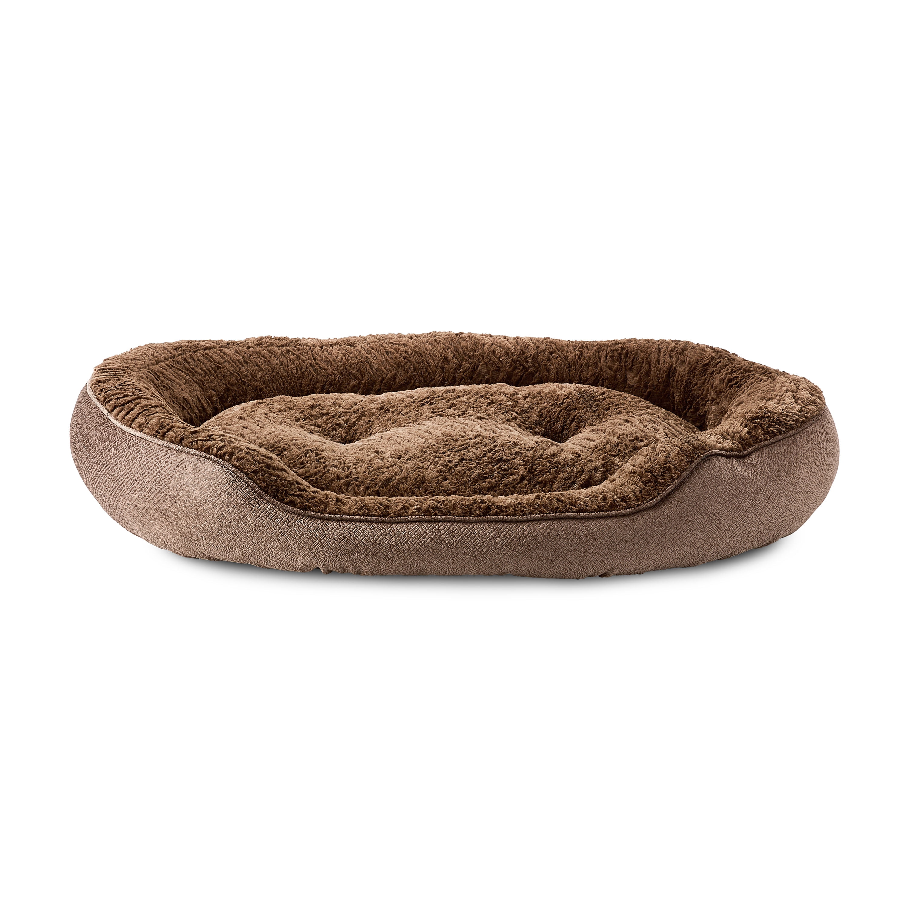 Vibrant Life Large Oval Cuddler Bolster Cat or Dog Bed, Brown, 32" x 42"