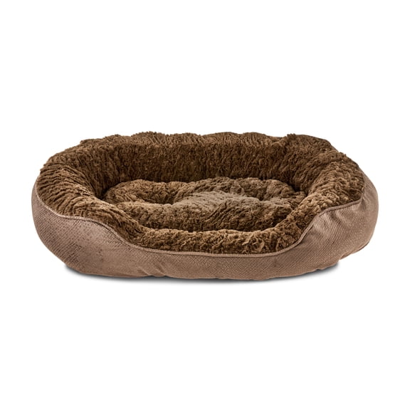 Vibrant Life Medium Oval Cuddler Bolster Cat or Dog Bed, Brown, 23" x 30"