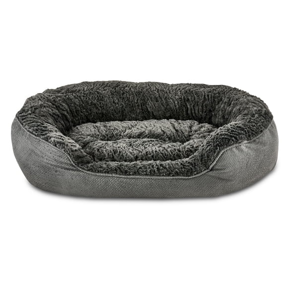 Vibrant Life Medium Oval Cuddler Bolster Cat or Dog Bed, Gray, 23" x 30"