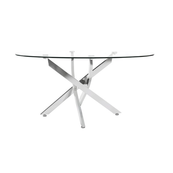 OVAL Coffee Table, 39.37" Glass Side Table with Silver Legs, Modern Tea Table for Living Room