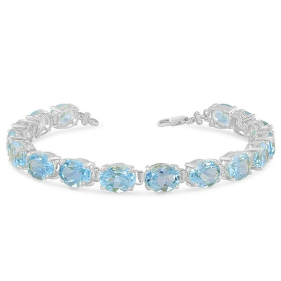 OVAL GENUINE BLUE TOPAZ (9 X 7) TENNIS BRACELET IN WHITE GOLD : 14K 7.5"