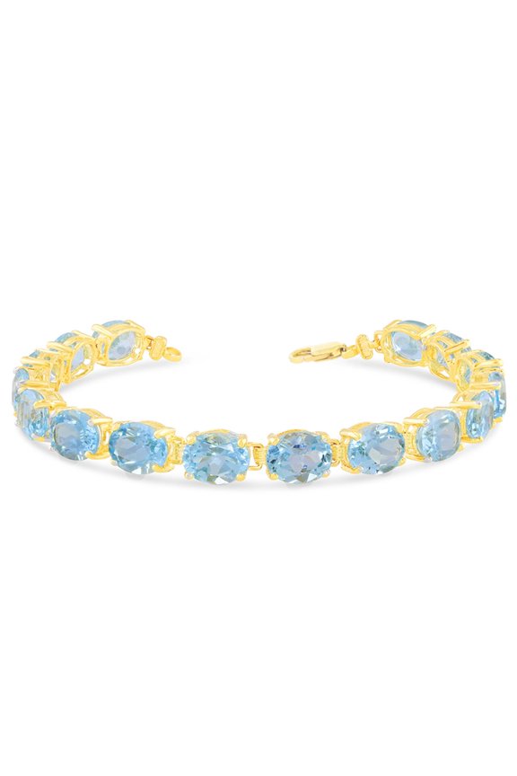OVAL GENUINE BLUE TOPAZ (9 X 7) TENNIS BRACELET IN YELLOW GOLD :  10K  8"