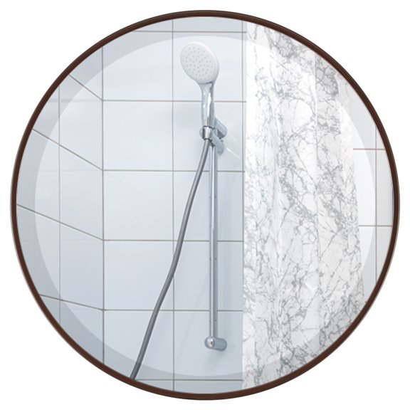 OVALCREST - Singapore Framed Floating Round Mirror - Black Walnut - 18 5/8" x 18 5/8"