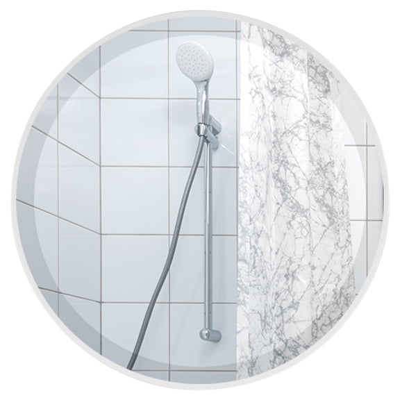 OVALCREST - Singapore Framed Floating Round Mirror - Linen White - 30 5/8" x 40 5/8"