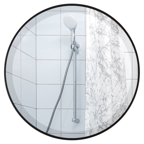 OVALCREST - Singapore Framed Floating Round Mirror - Matte Black - 14 5/8" x 14 5/8"