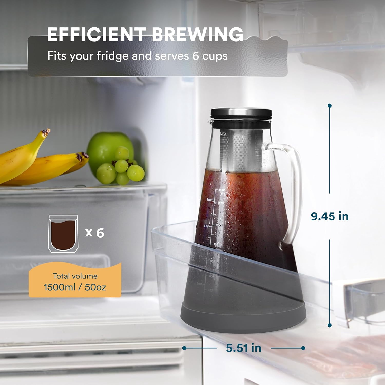 OVALWARE Cold Brew Coffee Maker - 1.5L Glass Pitcher with 18/8 ...