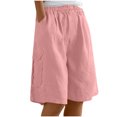 thumbnail image 1 of OVARAWU Women's Knee Length Shorts Baggy Wide Leg Linen Shorts Elastictaed Waist Ladies Summer Casual Bermuda Cargo Long Shorts with Pocket, 1 of 6