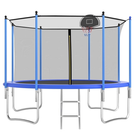 Ovatoys 1000LBS 10FT Trampoline for Adults and Kids,Trampoline with Enclosure,Basketball Hoop, Recreational Trampoline with Ladder, Heavy Duty Trampoline Capacity for 5-6 Kids