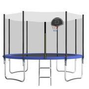 OVATOYS 1200LBS 12FT Trampoline for Adults and Kids,Trampoline with Enclosure,Basketball Hoop, Recreational Trampoline with Ladder, Heavy Duty Trampoline Capacity for 5-6 Kids