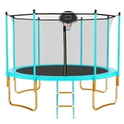OVATOYS 1200LBS 12FT Trampoline for Adults and Kids,Trampoline with Enclosure,Basketball Hoop, Recreational Trampoline with Ladder, Heavy Duty Trampoline Capacity for 5-6 Kids