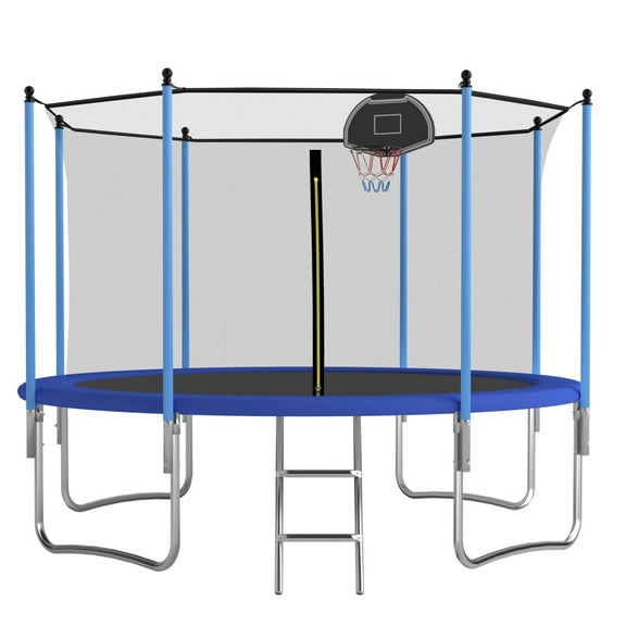 OVATOYS 1200LBS 12FT Trampoline for Adults and Kids,Trampoline with Enclosure,Basketball Hoop, Recreational Trampoline with Ladder, Heavy Duty Trampoline Capacity for 5-6 Kids