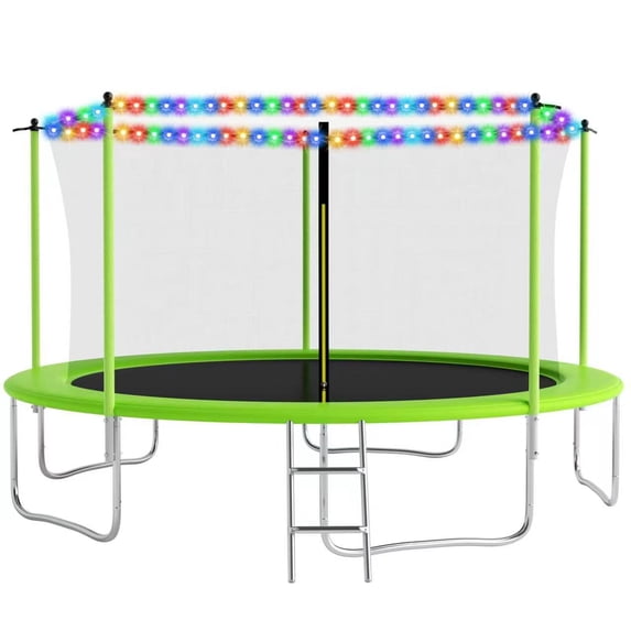 Ovatoys 1400LBS 14FT Trampoline for Adults and Kids,Trampoline with Enclosure,Light,Recreational Trampoline with Ladder, Heavy Duty Trampoline Capacity for 6-7 Kids