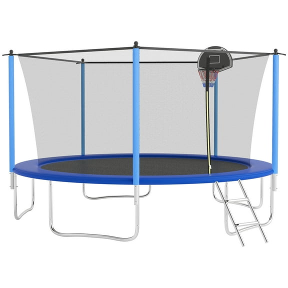 OVATOYS 1400LBS 14FT Trampoline for Adults and Kids,Trampoline with Enclosure,Basketball Hoop, Recreational Trampoline with Ladder, Heavy Duty Trampoline Capacity for 5-6 Kids