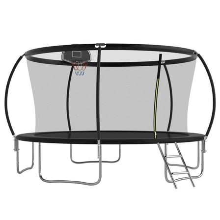 OVATOYS 1400LBS 14FT Trampoline for Adults and Kids,Trampoline with Enclosure,Basketball Hoop, Recreational Trampoline with Ladder, Heavy Duty Trampoline Capacity for 5-6 Kids