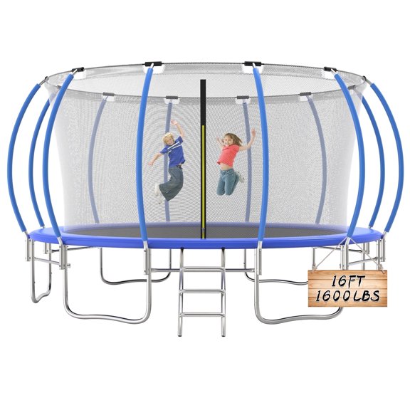 Ovatoys 1600LBS 16FT Trampoline for Adults and Kids,Trampoline with Enclosure,Recreational Trampoline with Ladder, Heavy Duty Trampoline Capacity for 8-9 Kids