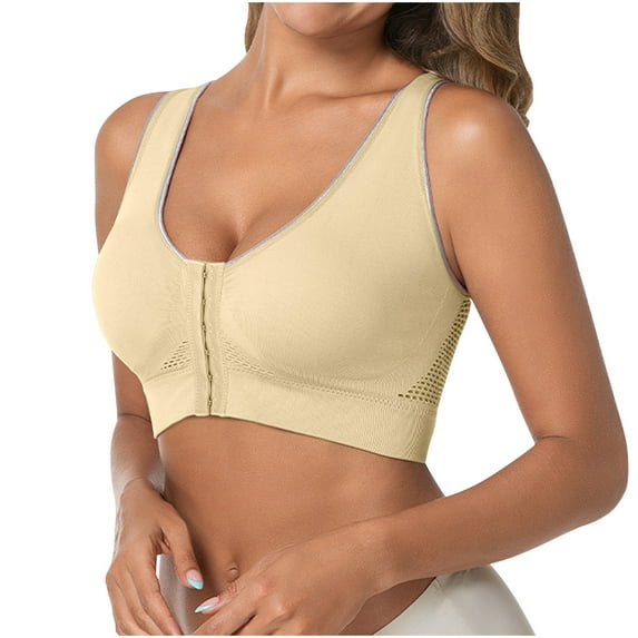OVBMPZD Beige Sports Bras for Women Front Closure Lift High Impact Strappy Open Back Plus Size Bras Bra for Women S