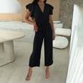 thumbnail image 1 of OVBMPZD Black Jumpsuits for Women Dressy Formal Wide Leg V Neck Ruffle Wedding Flowy Tunic Jumpsuits Rompers for Women L, 1 of 5