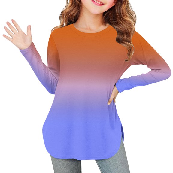 OVBMPZD Brown Girls Kids Shirts Long Sleeve Colorful Lightweight Crewneck Tunic Pullover Side Split Blouses Girls Tops Size 3 Years