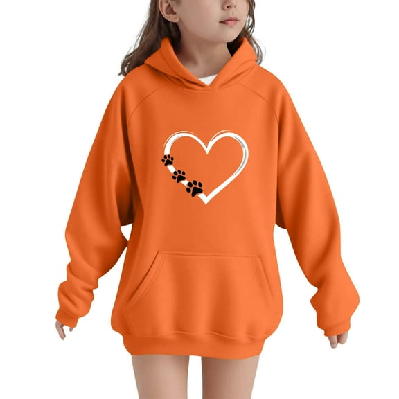 OVBMPZD Casual Sweatshirts for Girls Long Sleeve Orange Soft Graphic Hooded Sweatshirts with Pockets Girls Blouse Size 11 Years