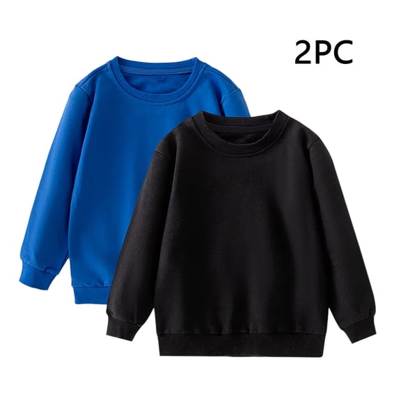 OVBMPZD Cotton Girls Boys Sweatshirt Crewneck Long Sleeve Black 2 Pack Solid Color Basic Pullover Sweatshirts Tops for Girls Size 2 Years