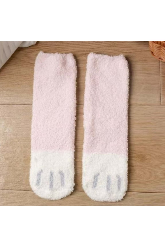 Crew Socks for Girls Pink Fuzzy Cat Print Gym Soft Fall Cozy Socks Fun Socks for Women