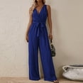 thumbnail image 1 of OVBMPZD Formal Women's Jumpsuit Dressy Wide Leg Smocked Blue V Neck Wedding Jumpsuits Birthday Outfits for Women L, 1 of 6