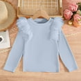 thumbnail image 1 of OVBMPZD Girl Shirts Knit Cotton Long Sleeve Blue Mesh Ruffle Trim Crewneck Fashion Blouses Girls Tops Size 2-3, 1 of 4
