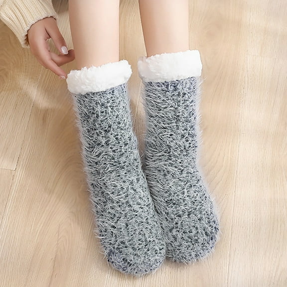OVBMPZD Gray Socks for Girls Fluffy Thermal Fuzzy Fall Winter Durable Socks Fun Socks for Women