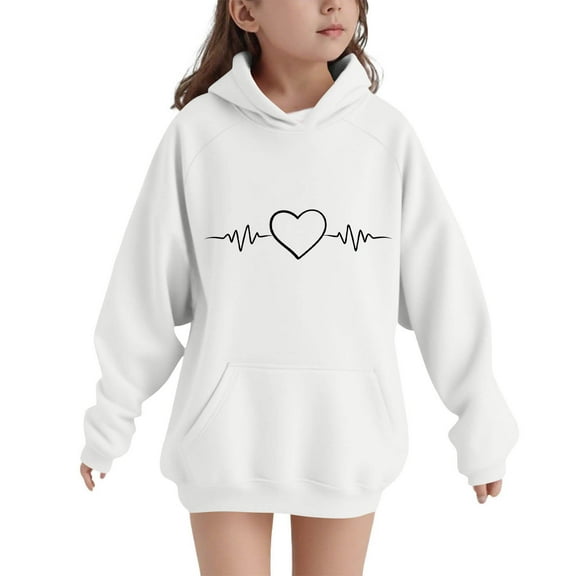 OVBMPZD Kids Hoodies Casual Long Sleeve White Hooded Graphic Fashion Sweatshirts with Pockets Tops for Girls Size 14 Years