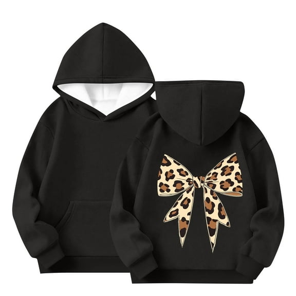 OVBMPZD Leopard Print Girls Sweatshirt Hooded Black Long Sleeve Casual Sweatshirts Girls Blouse Size 12 Years