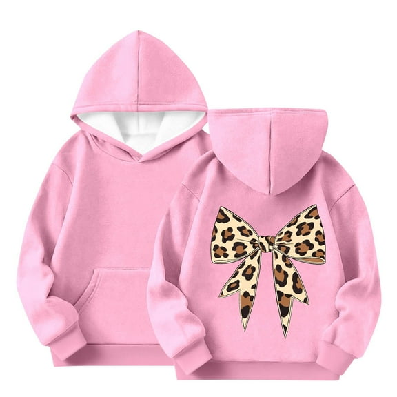 OVBMPZD Leopard Print Sweatshirts for Girls Pink Hooded Long Sleeve Casual Sweatshirts Tops for Girls Size 3 Years