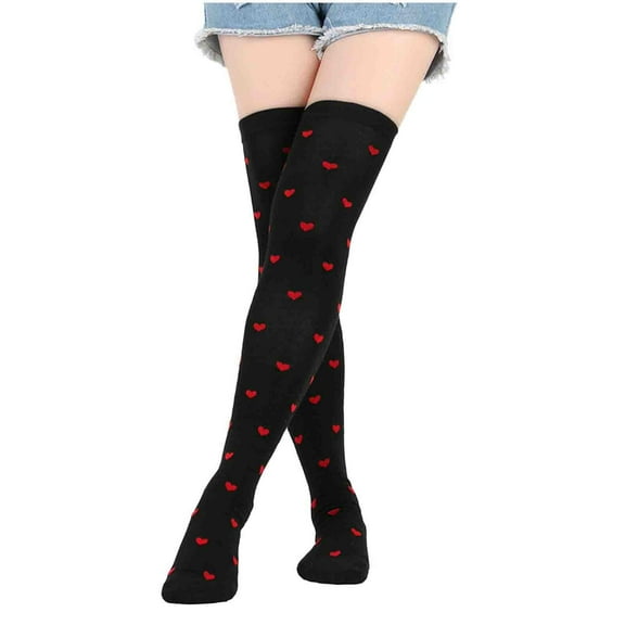 OVBMPZD Over Knee Socks for Girls 10-12 Years Black Tube Thigh High Cotton Fall Hearts Socks Fun Socks for Women