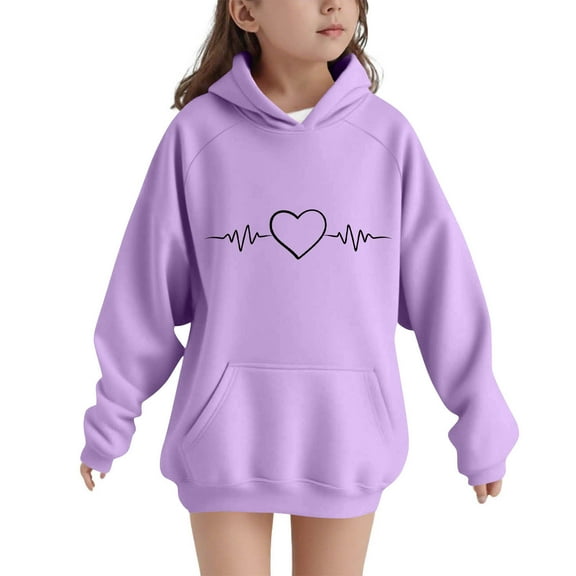 OVBMPZD Purple Girls Hoodies Long Sleeve Casual Hooded Fashion Graphic Sweatshirts with Pockets Girls Tops Size 7 Years