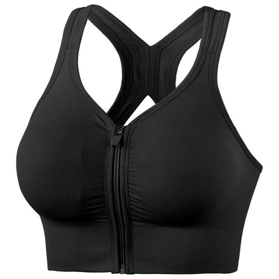 OVBMPZD Racerback Women's Sports Bra High Support Black High Impact Zipper Front Workout Gym Strappy Bras Ladies Bras XL
