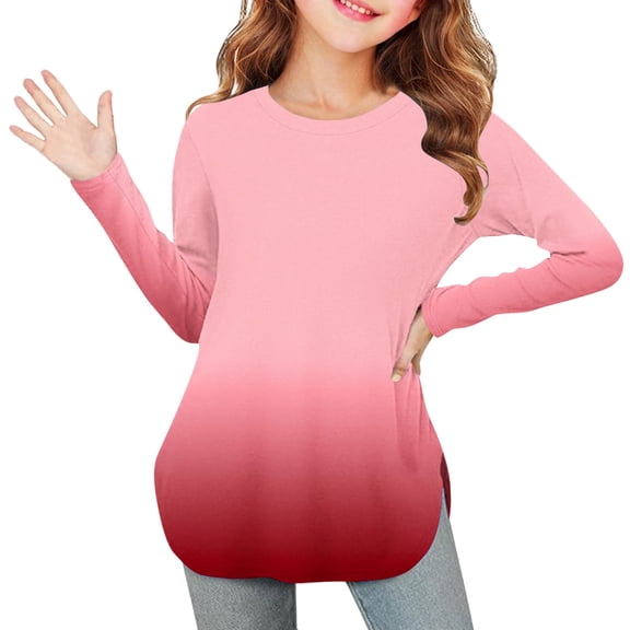 OVBMPZD Soft Girl Kid Shirts Red Lightweight Long Sleeve Side Split Crewneck Fashion Tunic Blouses Girls Tops Size 4 Years